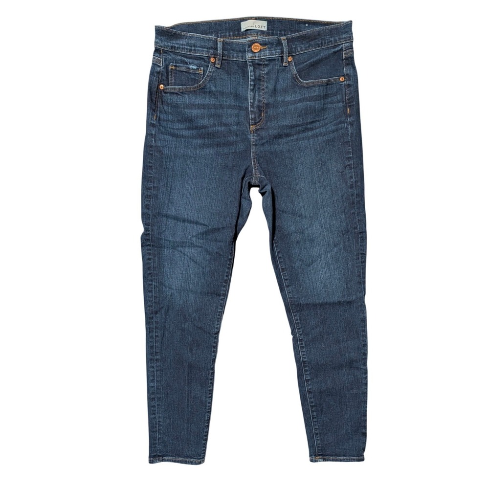 Loft Sustainable Style Skinny Jeans Dark Indigo Blue High Rise Women 31 12
